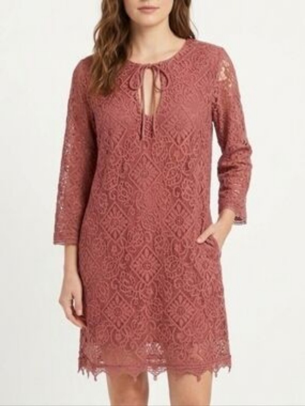 Gentle Fawn Selena Rosewood Lace Tie-Front Shift Dress